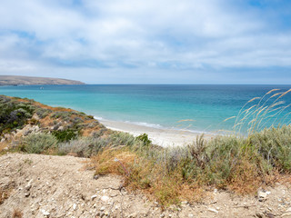 Water Canyon Beach, Coastal Road, near Ranch at Bechers Bay Pier on a sunny spring day, Santa Rosa Island, Channel Islands National Park, Ventura, California, USA