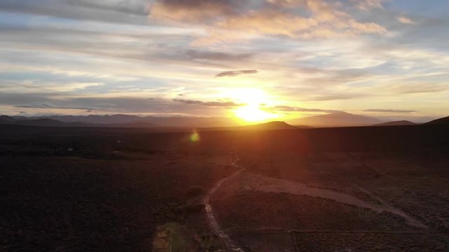 aerial view of African sunset over the karroo desert