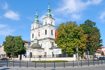 Fototapeta na wymiar KRAKOW, POLAND - AUGUST 24, 2019: The Collegiate Church of St. Florian
