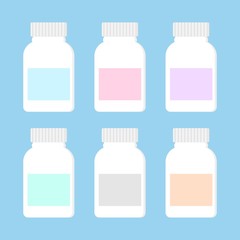 Medicine bottles collection. Drugs, tablets, capsules and sprays. Vector illustration