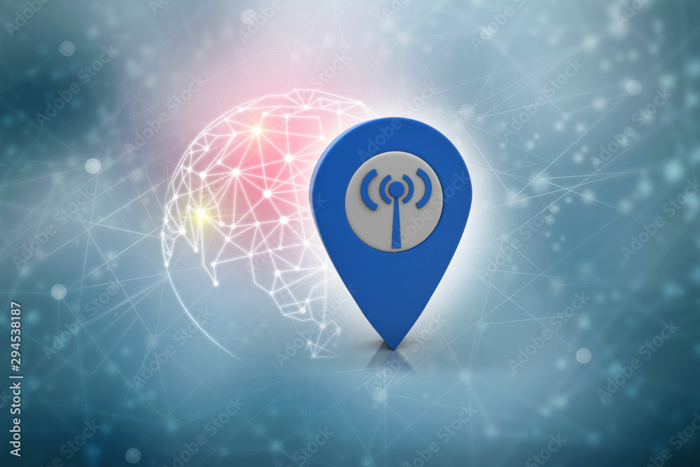 Fototapete 3d rendering red map pointer with world map