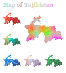 Hand-drawn map of Tajikistan. Colorful country shape. Sketchy Tajikistan maps collection. Vector illustration.