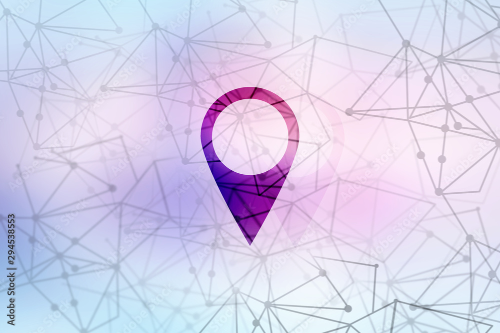 Poster 2d rendering Red map pointer with world map