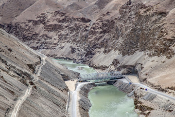Panorama view of Indus valley,Lah, India. Indus Valley is the largest valley of Ladak. River and...
