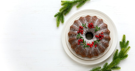 Christmas bakery banner or template with blank space for a greeting text, view from above
