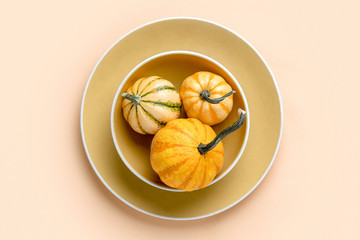 Autumn pumpkin decorative table setting concept