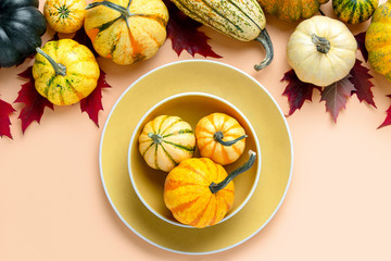 Autumn pumpkin decorative table setting concept
