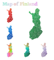 Hand-drawn map of Finland. Colorful country shape. Sketchy Finland maps collection. Vector illustration.