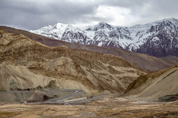 Panorama view of Indus valley,Lah, India. Indus Valley is the largest valley of Ladak. River and water flows towards Pakistan.