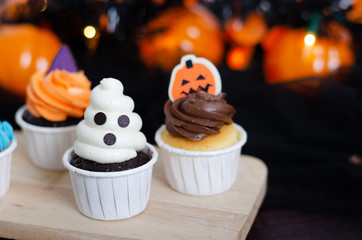 Halloween cupcakes.  Set of festive Halloween cupcakes. Happy Halloween party. Monster party cupcake. festival of halloween party