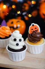 Halloween cupcakes.  Set of festive Halloween cupcakes. Happy Halloween party. Monster party cupcake. festival of halloween party