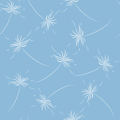  Seamless pattern: white silhouettes of dandelions on a blue background. Vector. Illustration
