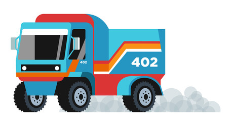 Cargo truck vehicle driving with smoke coming out