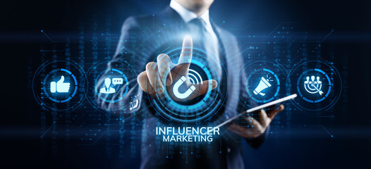 Influencer marketing Social media advertising business concept on screen.