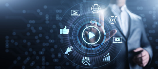 Obraz premium Video marketing online advertising business internet concept.