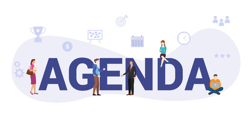 business agenda concept with big word or text and team people with modern flat style - vector