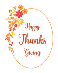 Handwritten thanksgiving background, with design element of autumn leaf floral frame. Vector