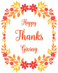 Handwritten thanksgiving background, with design element of autumn leaf floral frame. Vector