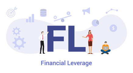 fl financial leverage concept with big word or text and team people with modern flat style - vector