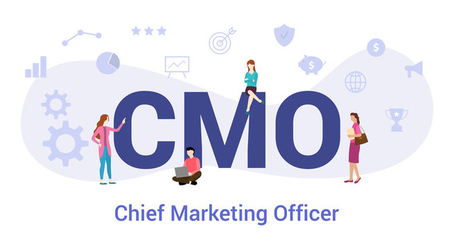 cmo chief marketing officer concept with big word or text and team people with modern flat style - vector