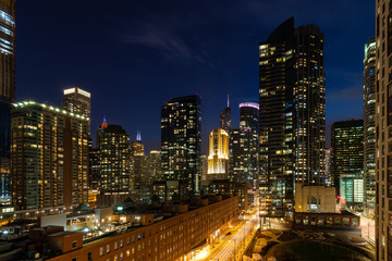 Fototapeta na wymiar Dramatic Chicago Illinois Cityscapes Study of East Illinois St.