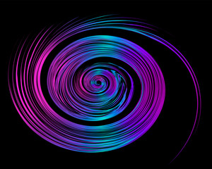 Multicolored, swirling brush stroke on a black background, vector illustration, eps 10