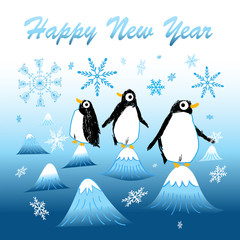 New year greeting card with funny penguins