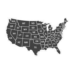 Fototapeta na wymiar USA map with federal states on white background