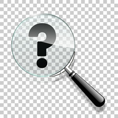 Innovative illustration 3d realistic loupe icon search isolated. Creative banner illustration search for answer to question mark. modern design magnifying glass logo for Zoom And Tool black handle