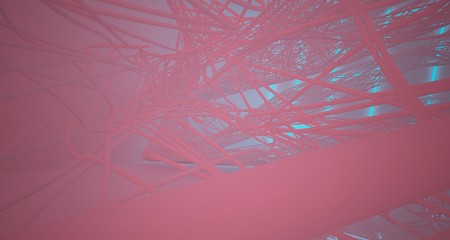 Abstract architectural smooth white interior of a minimalist wires with color gradient neon lighting. 3D illustration and rendering.