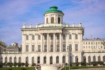 Fototapeta na wymiar Pashkov House on Vozdvizhenka street on Vagankovsky Hill in Moscow, front view. It is one of the most famous classic buildings in Moscow, currently owned by the Russian State Library.