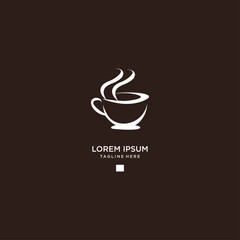 Coffee shop logo in white color. Coffee logo for coffee house or shop. Vector badge or logotype with cup. Vector Illustration .