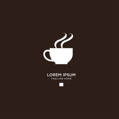 Coffee shop logo in white color. Coffee logo for coffee house or shop. Vector badge or logotype with cup. Vector Illustration .
