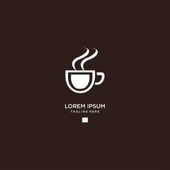 Coffee shop logo in white color. Coffee logo for coffee house or shop. Vector badge or logotype with cup. Vector Illustration .