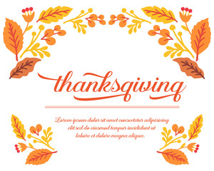 Banner text of thanksgiving, with style of autumn leaf flower frame elegant. Vector