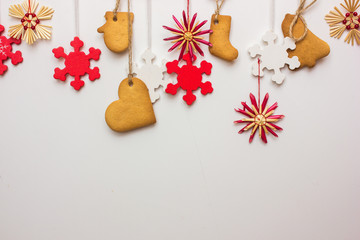 Merry christmas and happy new year greeting card with copy-space. Christmas celebration holiday background. gingerbread