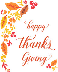 Modern lettering of thanksgiving, with texture art of autumn leaf flower frame. Vector