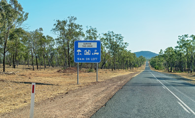 Survive This Drive Highway Sign Indicating Rest Stop Ahead