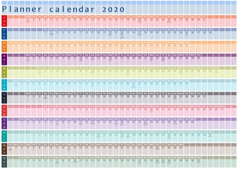 2020 Planner calendar, organiser and schedule with holiday days posted inside 