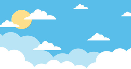 Abstract kawaii colorful clear blue sky with sun background. Soft gradient pastel cartoon graphics. Ideas for children designs or presentations. Flat design illustration of summer © NotjungCG_36
