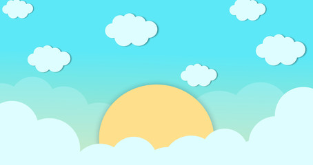 Abstract kawaii colorful clear blue sky with sun background. Soft gradient pastel cartoon graphics. Ideas for children designs or presentations. Flat design illustration of summer