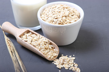 Raw oatmeal long cooking on the table.