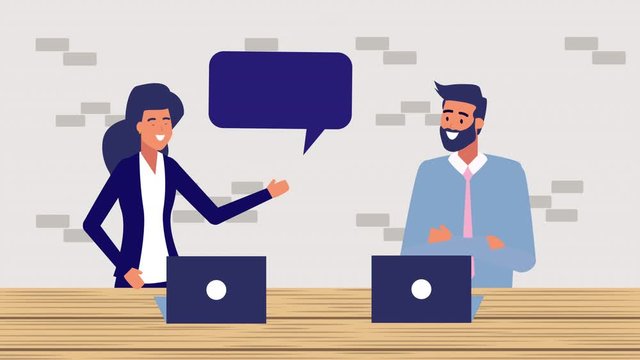 business couple working with laptop animation