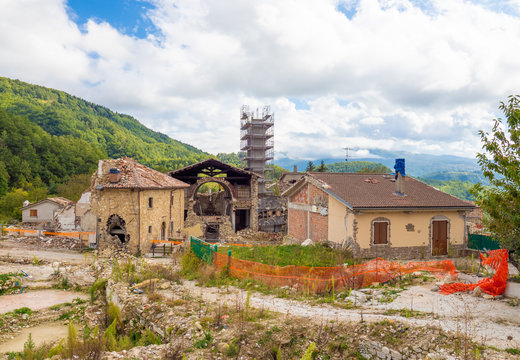 Castelluccio di Norcia, 2019 (Umbria, Italy) - The famous landscape highland of Sibillini Mountains, during the autumn, with the small stone village destroyed by a recent earthquake