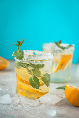 Infused water made from lemon in sparkling mineral water look so freshness and healthy.