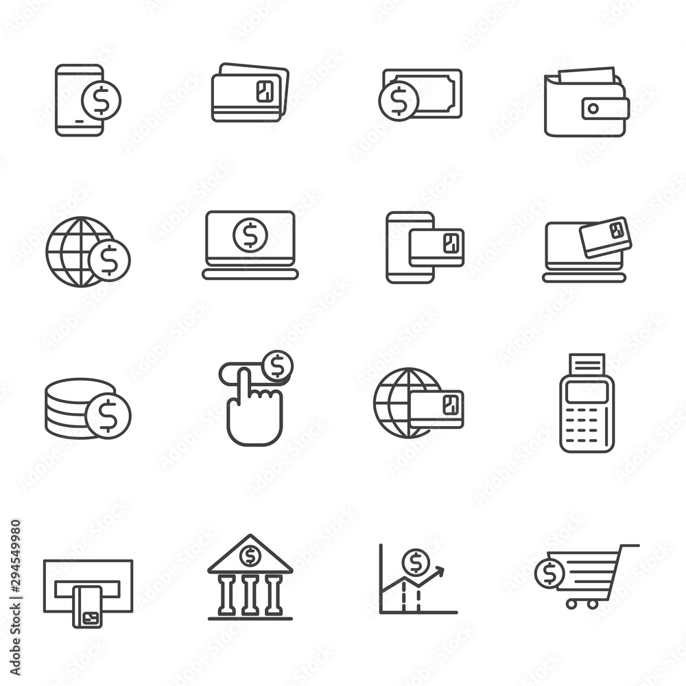 Canvas Prints set of money and e payment icon with simple line design