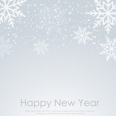 Naklejka na ściany i meble Happy New Year or Christmas card with falling snowflakes on white background. Vector