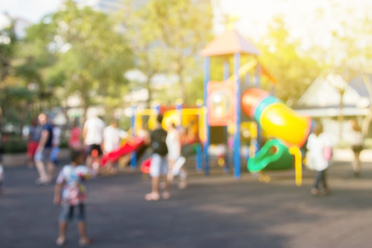 Defocused and blurred image for background of children's playground,activities at public park
