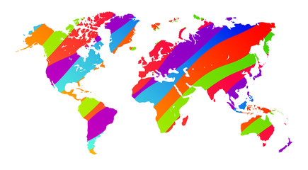  Colorful vector world map. North and South America, Asia, Europe, Africa, Australia. 