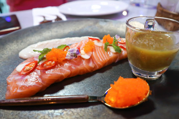 raw salmon, sashimi